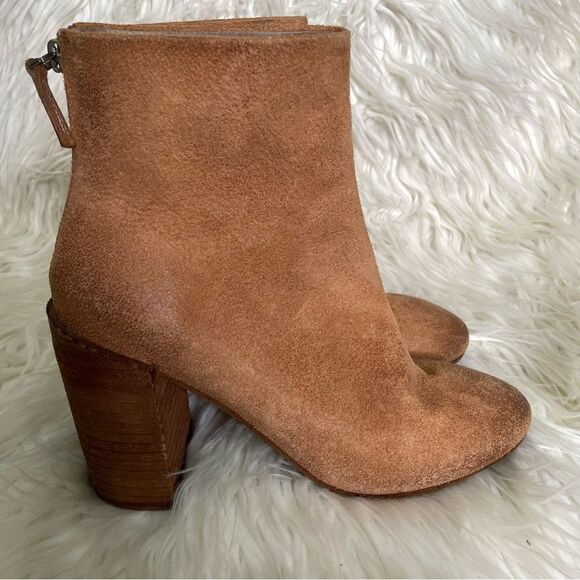 Marsell suede distressed‎ suede tan stacked block heel booties 37.5 - Picture 1 of 7